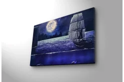 Lerretsbilde med LED-belysning 45x70 cm - Skip som seiler under fullmåne på en stjerneklar natt