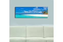 Lerretsbilde med LED-belysning 30x90 cm - Paradisstrand med turkis vann og palmer
