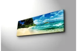 Lerretsbilde med LED-belysning 30x90 cm - Vakker strand med turkis vann og palmer
