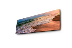 Lerretsbilde med LED-belysning 30x90 cm - Vakker strand med solnedgang og myke bølger