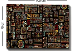 Lerretsbilde 70x100 cm - Et fargerikt geometrisk mønster med symbolske elementer