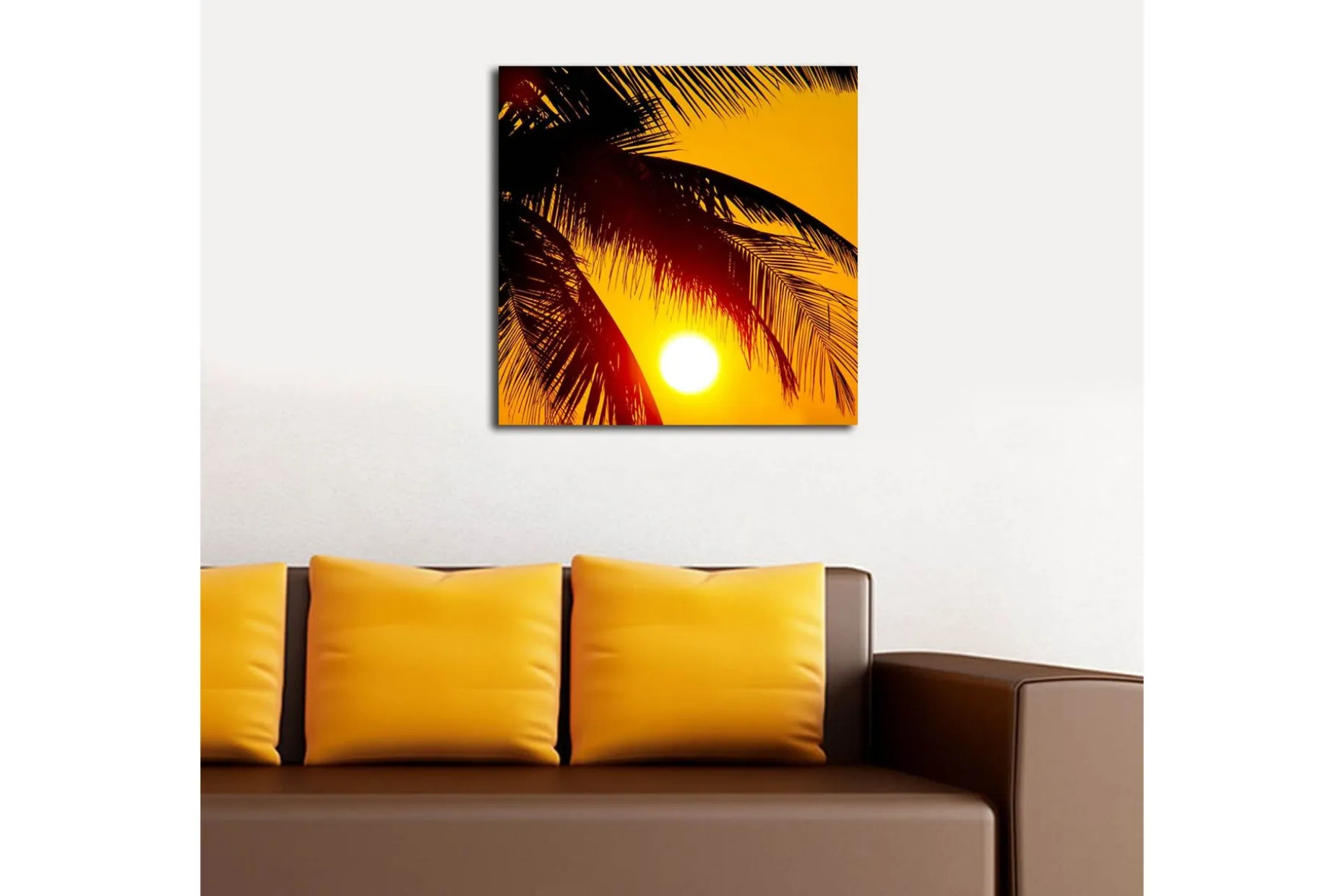 Lerretsbilde 45x45 cm - Solnedgang bak palmer