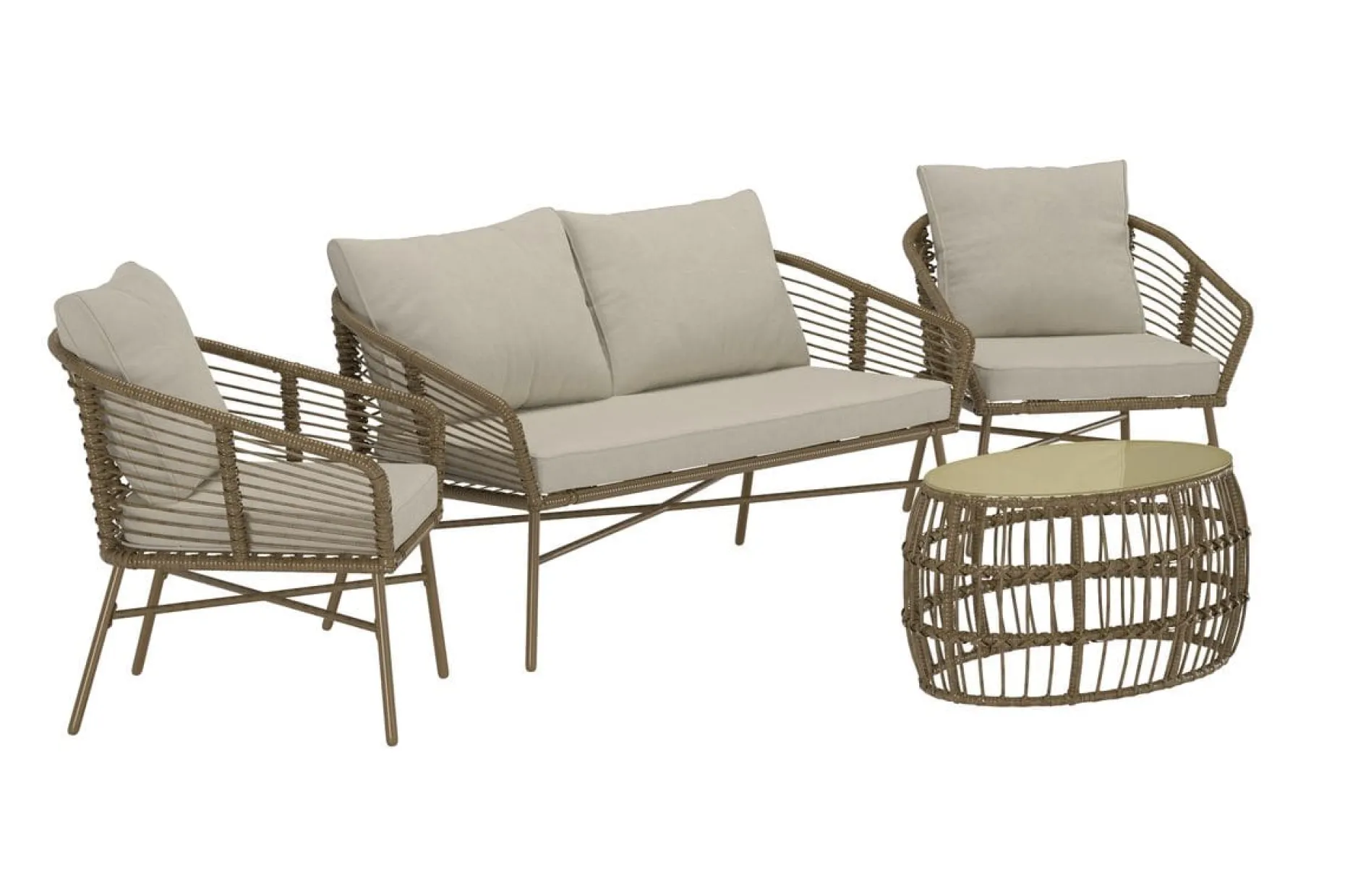 Lipari sofagruppe 2-seters sofa + 2 lenestoler med bord utendørs