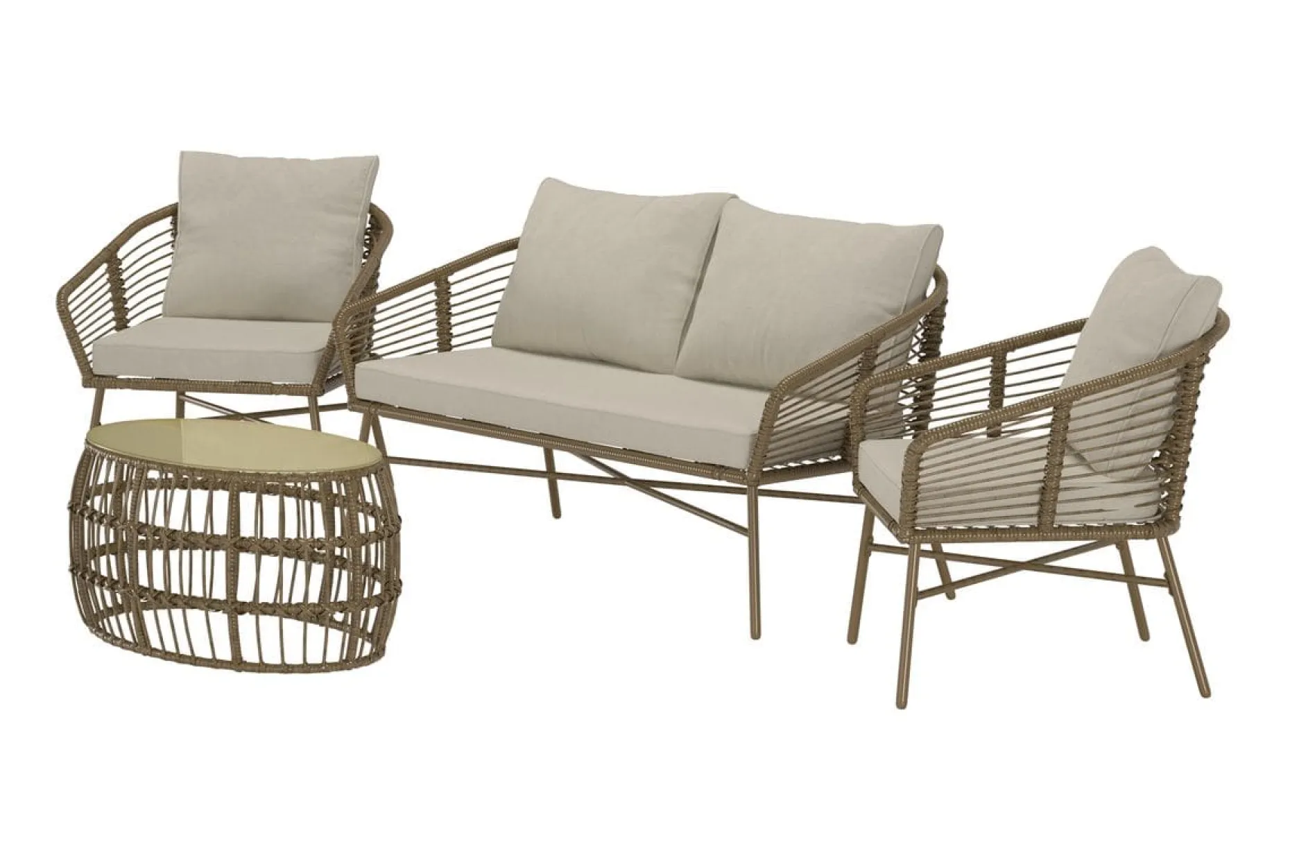 Lipari sofagruppe 2-seters sofa + 2 lenestoler med bord utendørs