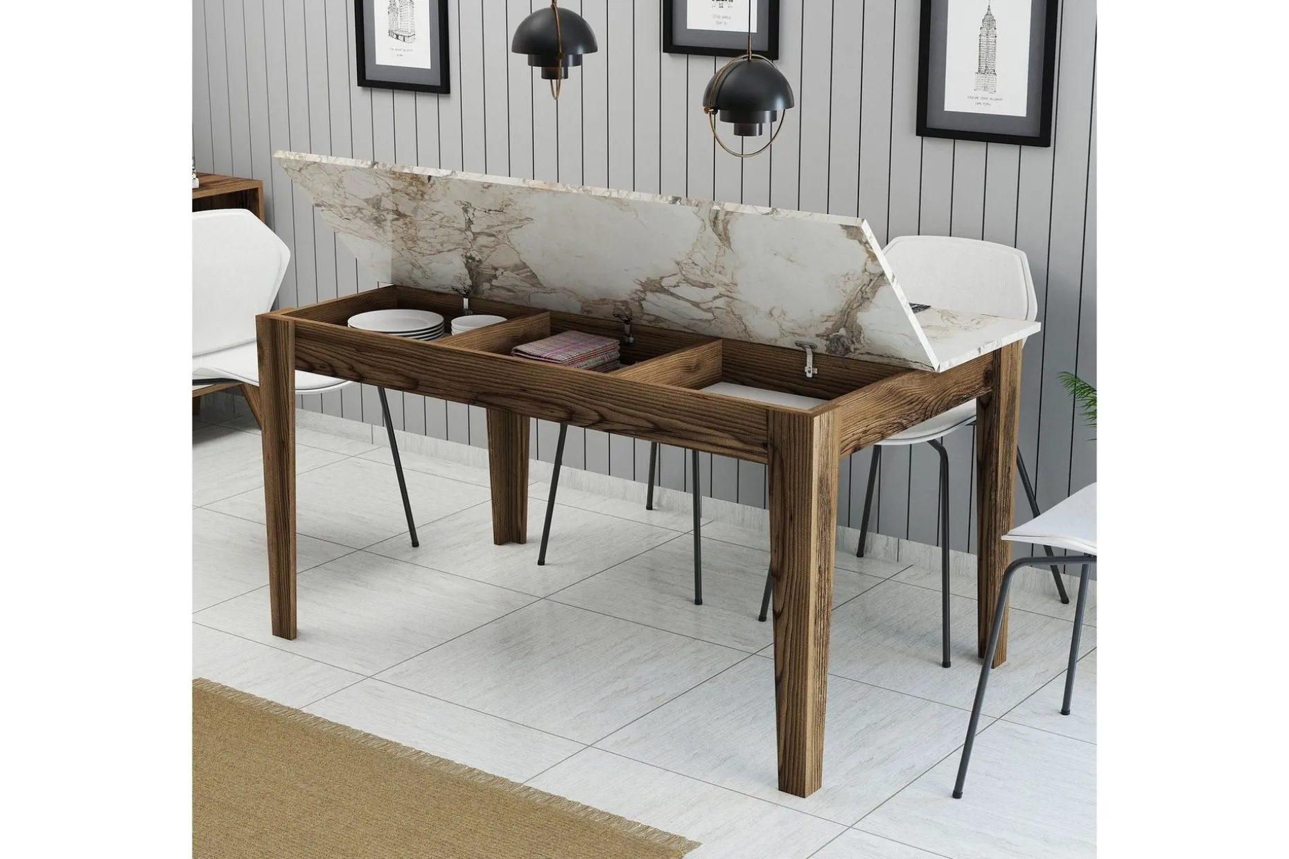 Lissione Spisebord 145x88 cm Brun/Hvit