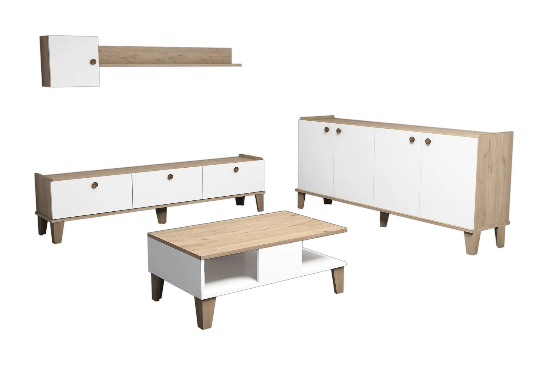 Living Room Furniture Set Eik|Hvit