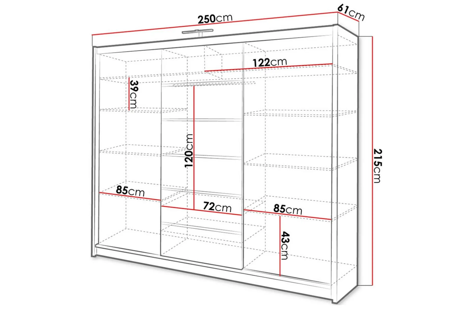 Malibu Garderobe 250x61x215 cm