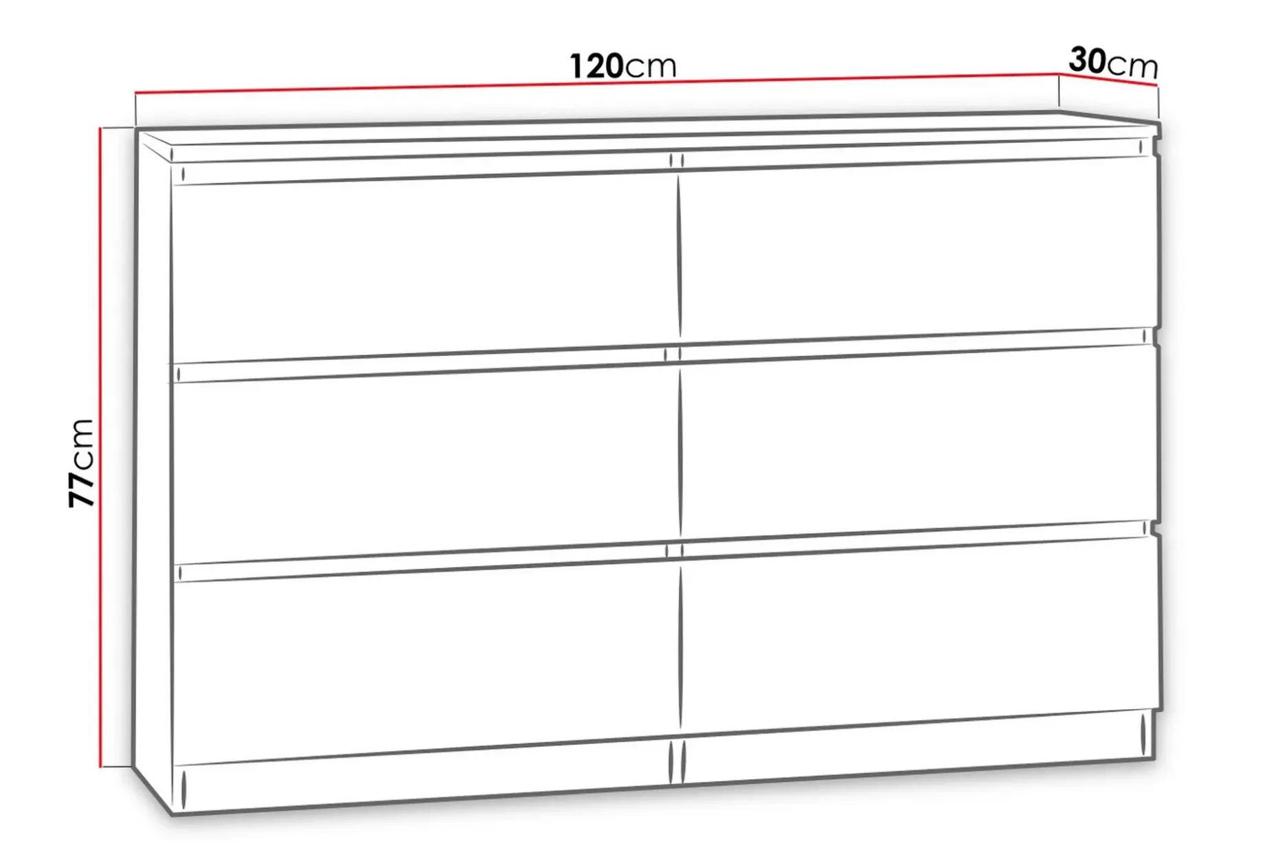 Malwa Kommode med Skuffer 30 cm dyp