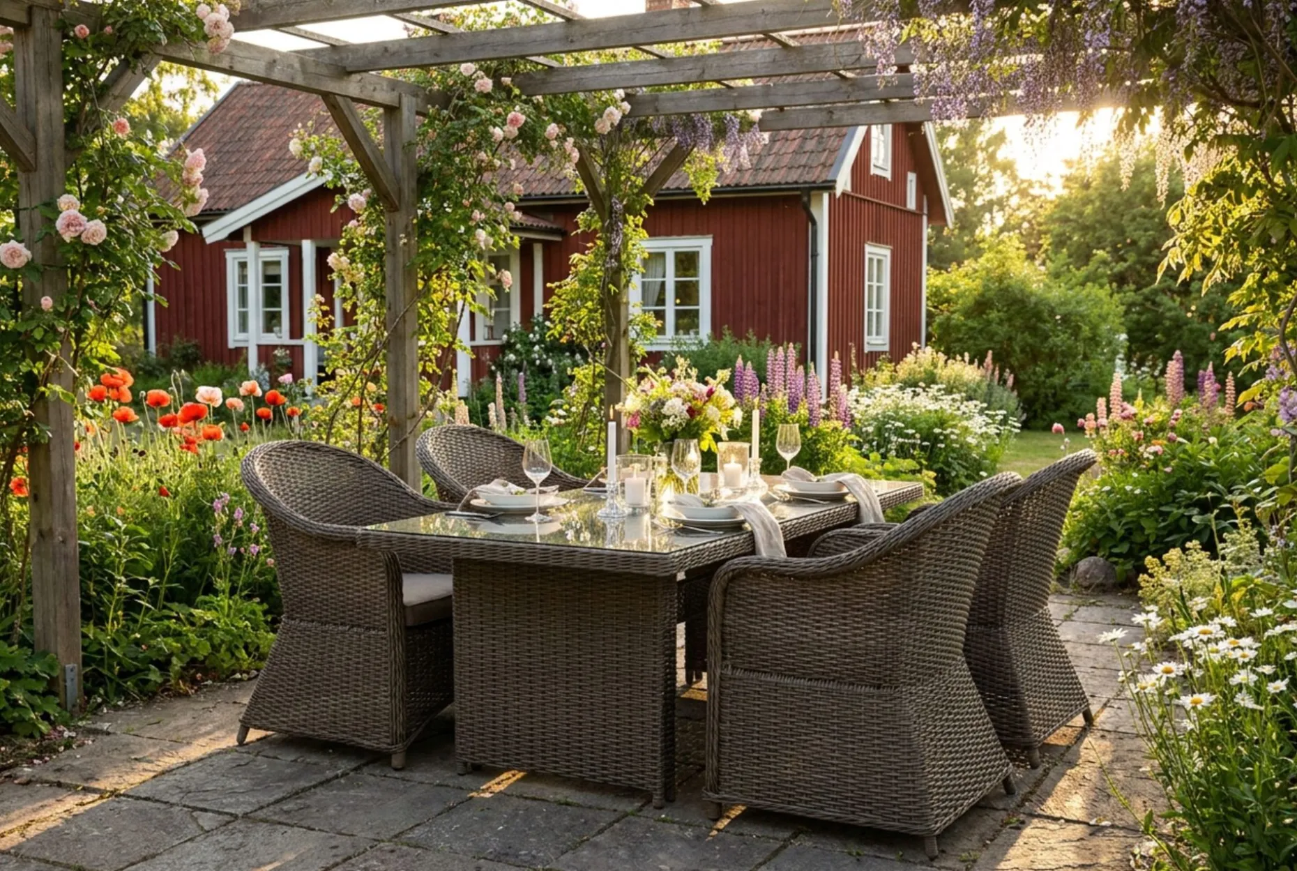 Marcus utendørs spisegruppe 160x90 cm med 4 Marcus Light utefåtöljer