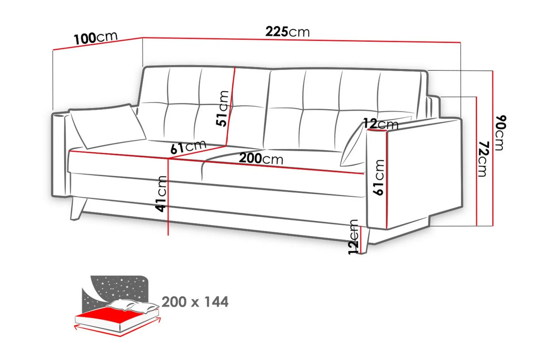 Marina Sovesofa 225x100x90 cm