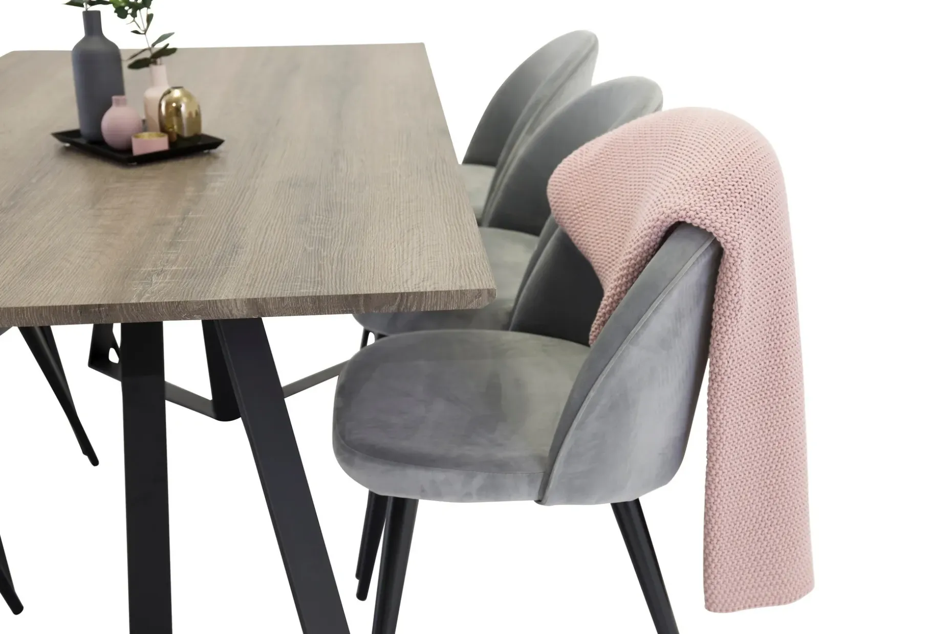 Marina Spisegruppe 180 cm Rektangulært med 6 Velvet Fløyel Spisestoler