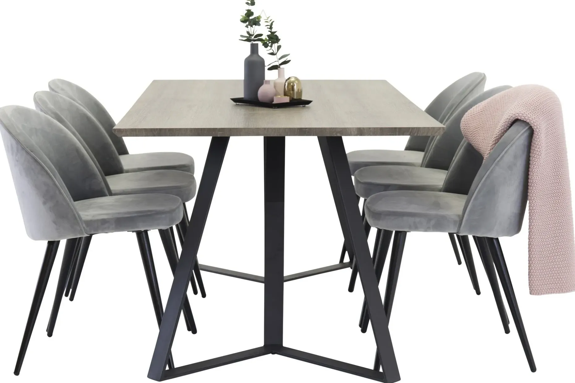 Marina Spisegruppe 180 cm Rektangulært med 6 Velvet Fløyel Spisestoler