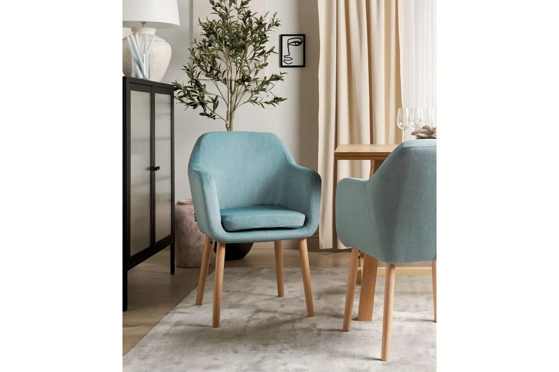 Matsalsstol Beliani Yorkville II Blått-Ljust Trä Light blue