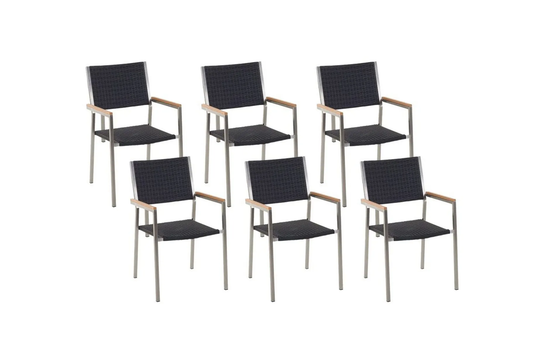 Matstol Beliani Grosseto set om 6 Sandbeige/silver/ljust trä Black||Silver