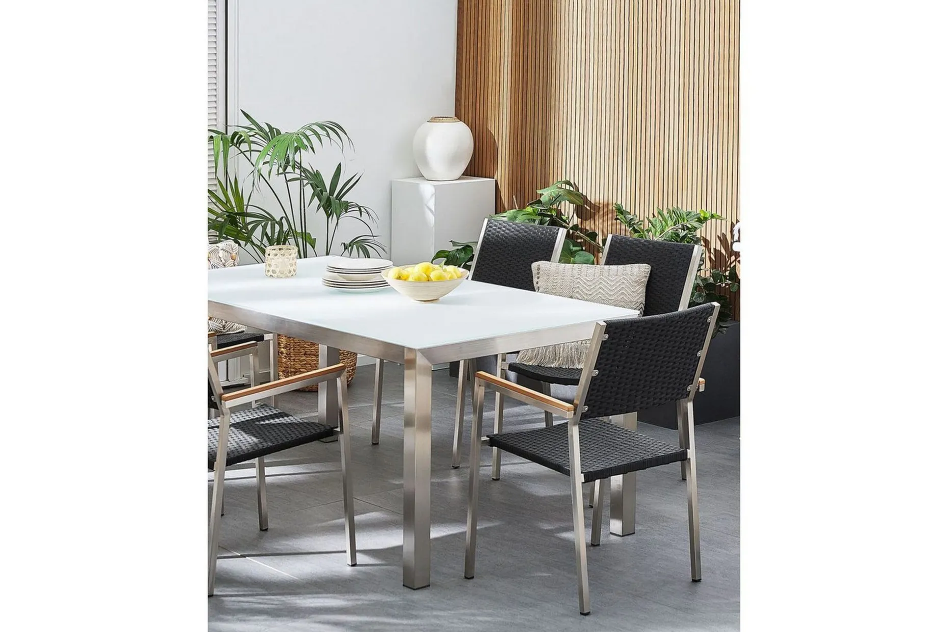 Matstol Beliani Grosseto set om 6 Sandbeige/silver/ljust trä Black||Silver