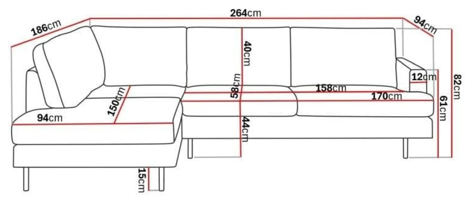 Menard Compact 4-seters Venstrevendt L-formet Sjeselongsofa i Stoff