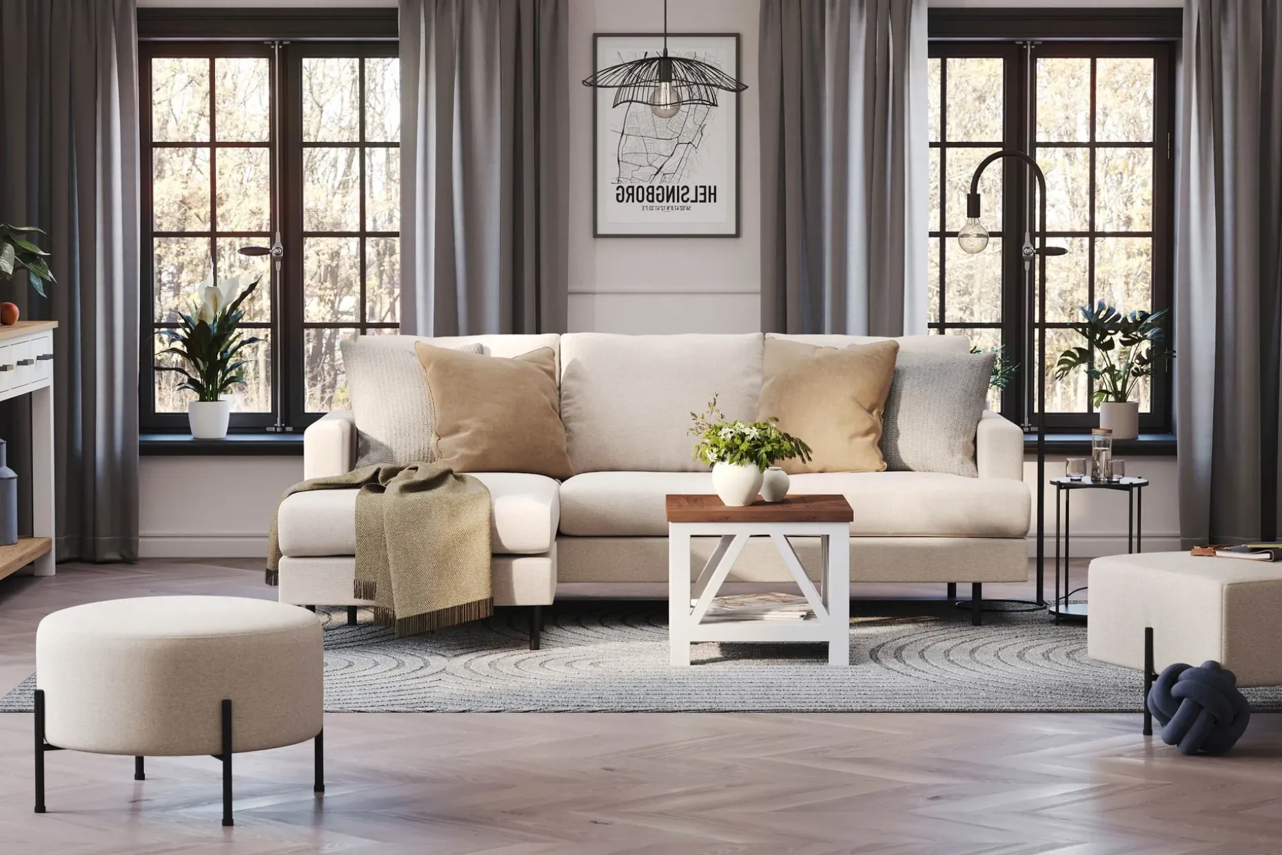 Menard Compact 3-seters Venstrevendt L-formet Divansofa i Stoff