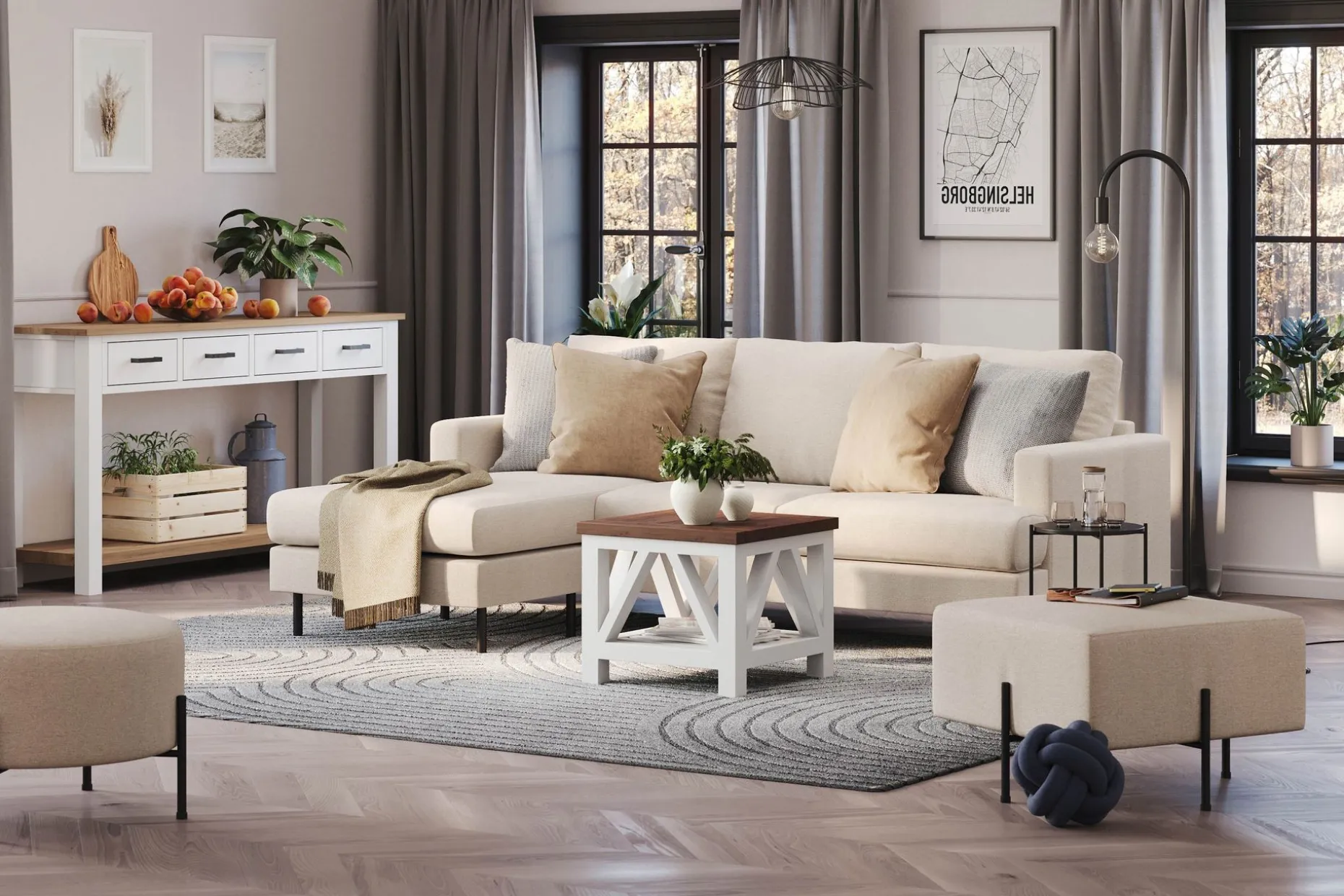 Menard Compact 3-seters Venstrevendt L-formet Divansofa i Stoff