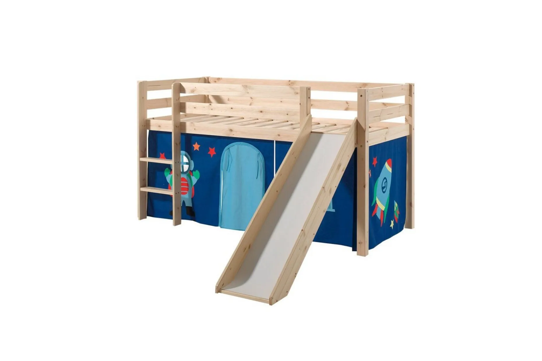 Middelseng med gardin Pino Astro Naturlig, Naturlig, Med sklie, Uten tunnel, Ingen lommer