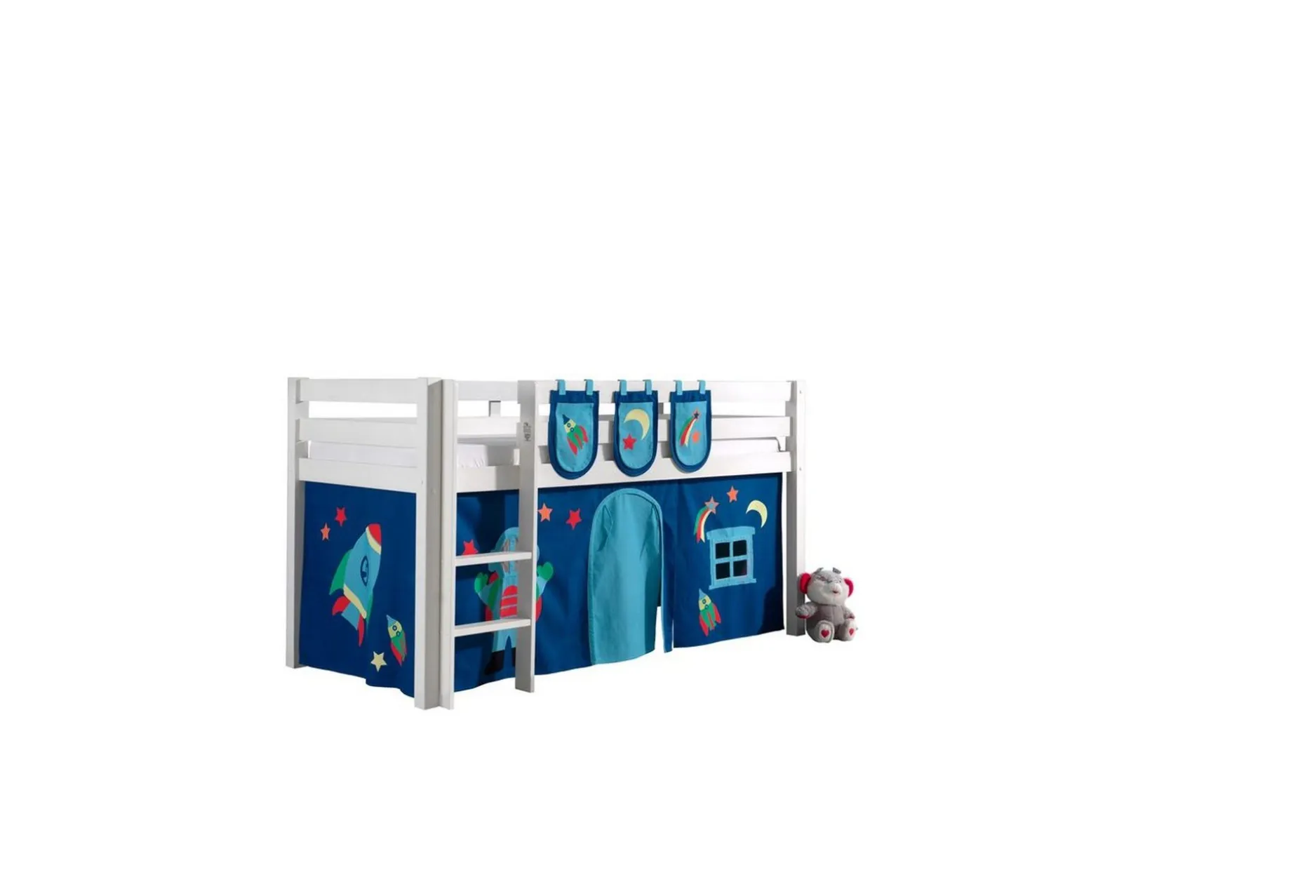 Middelseng med gardin Pino Astro Hvit, Hvit, Uten sklie, Uten tunnel, 3