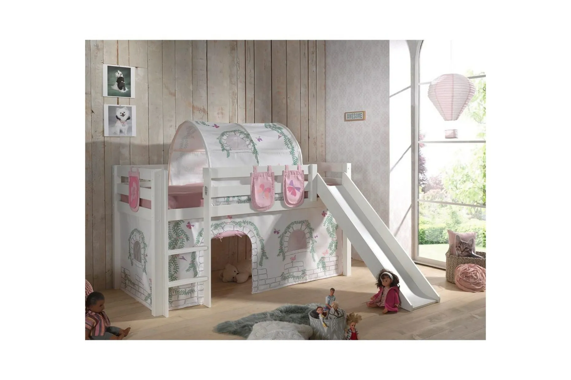 Middelseng med gardin Pino Birdy Hvit, Hvit, Med sklie, Birdy, 3