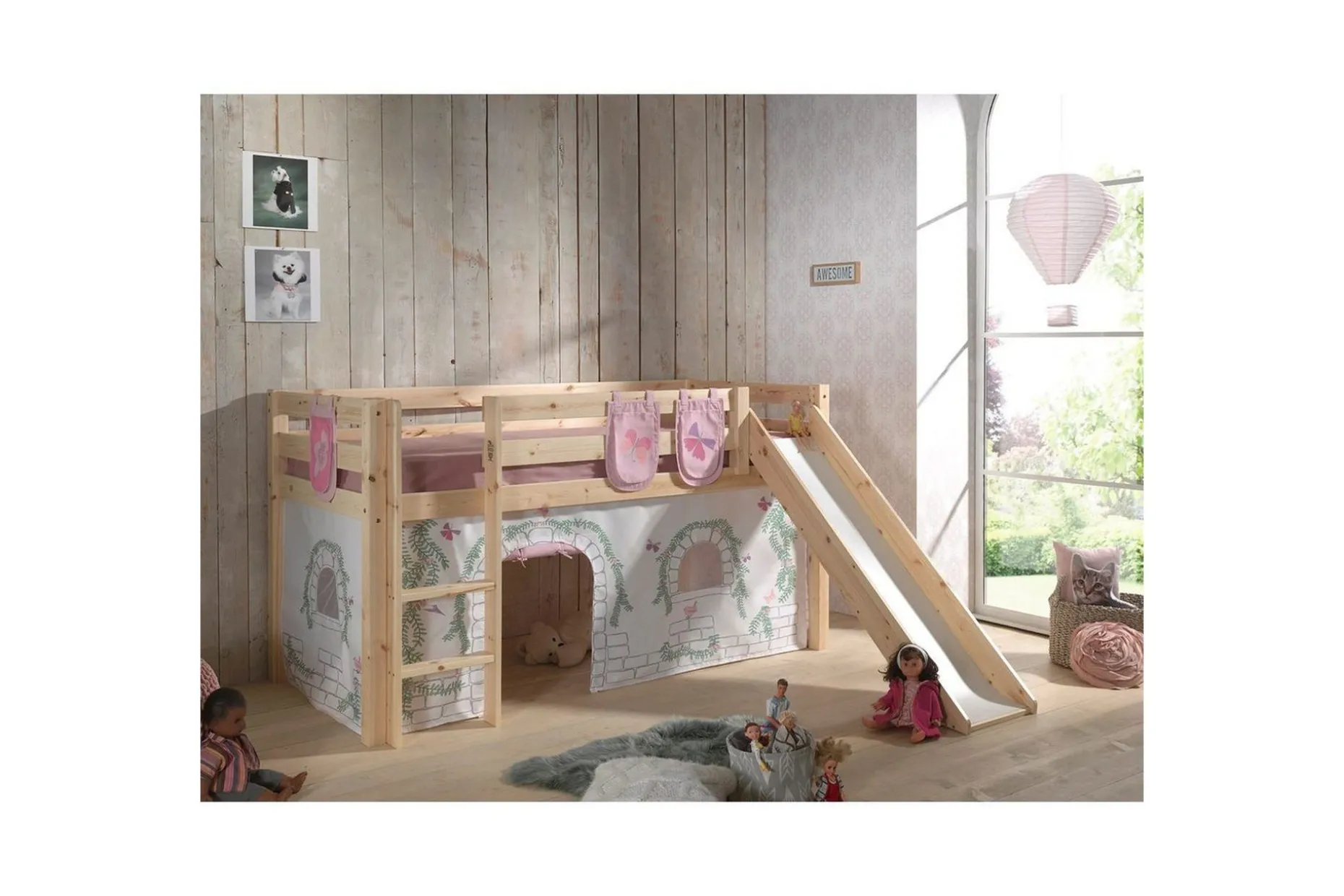 Middelseng med gardin Pino Birdy Naturlig, Naturlig, Med sklie, Uten tunnel, 3