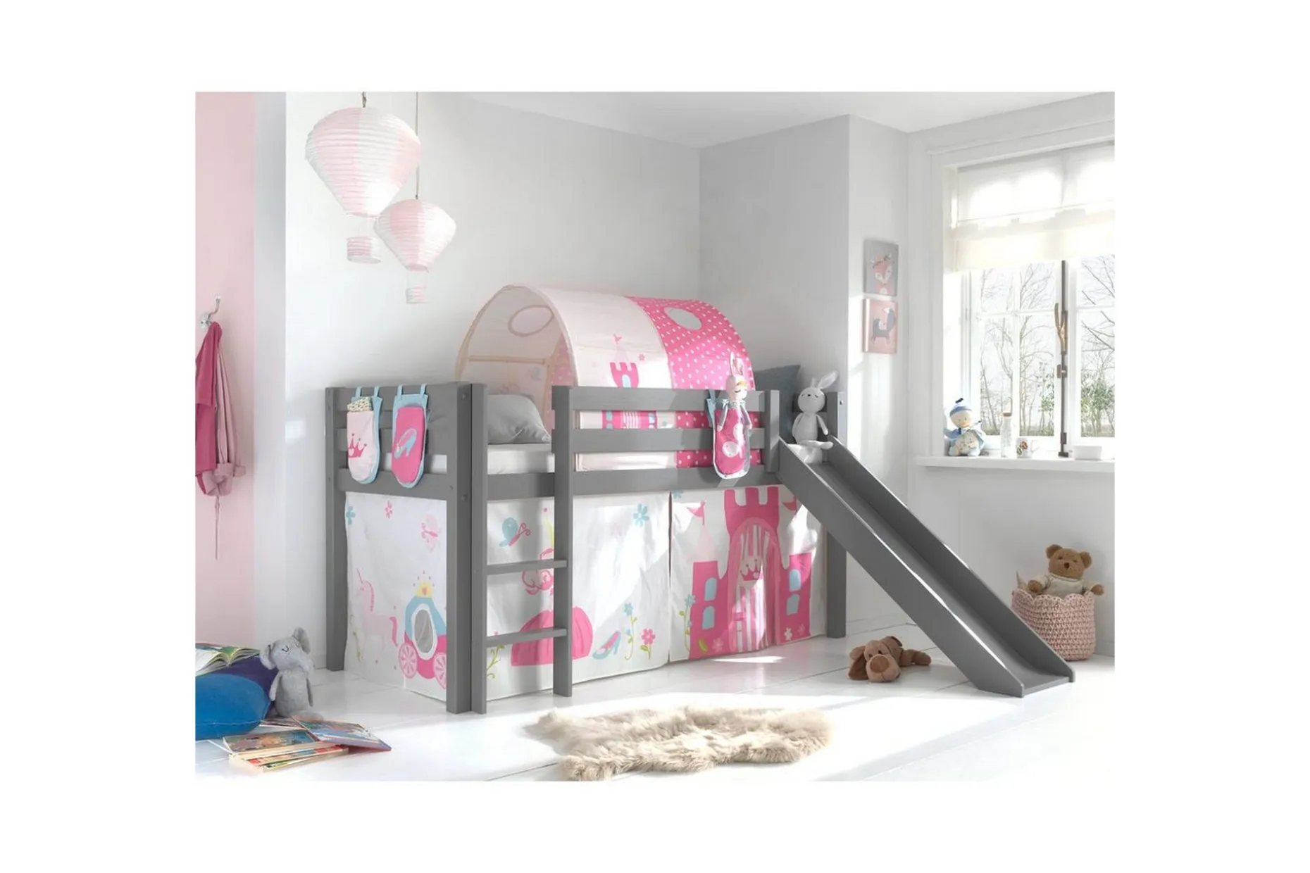Middelseng med gardin Pino Princess Grå, Grå, Med sklie, Prinsesse, 3
