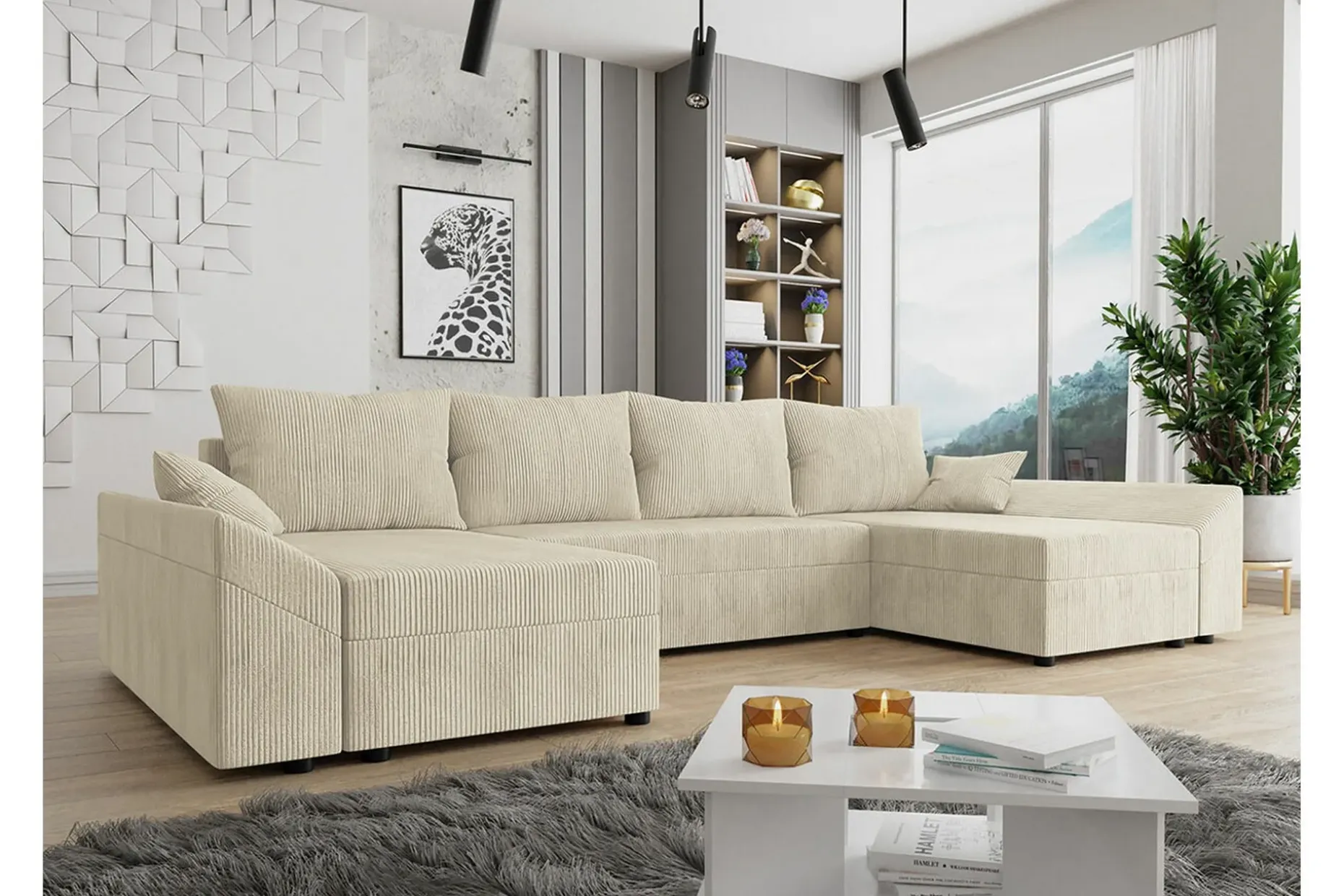 Midfeld 4-sits Hörnbäddsoffa beige