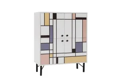 Midia Highboard 95x111 cm Hvit/Brun/Lilla/Gul