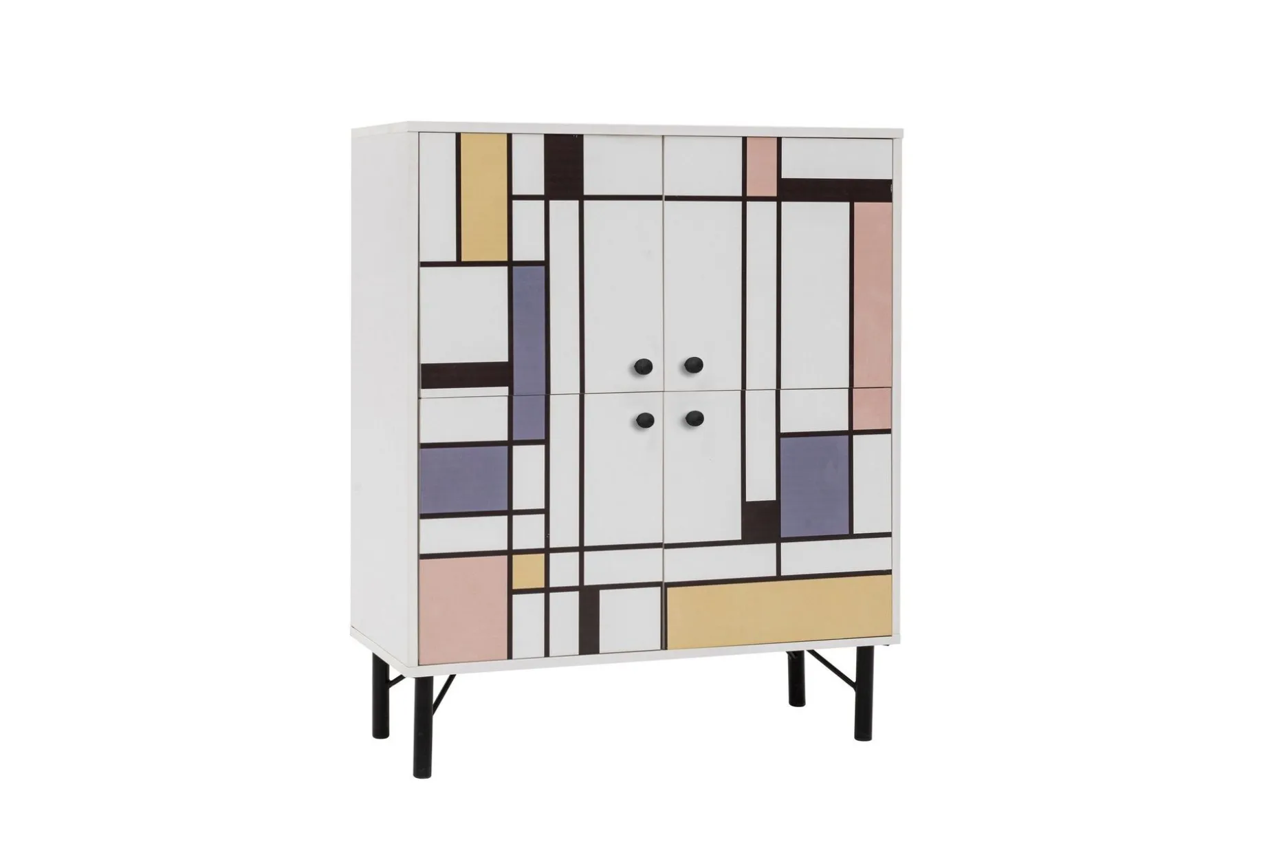 Midia Highboard 95x111 cm Hvit/Brun/Lilla/Gul