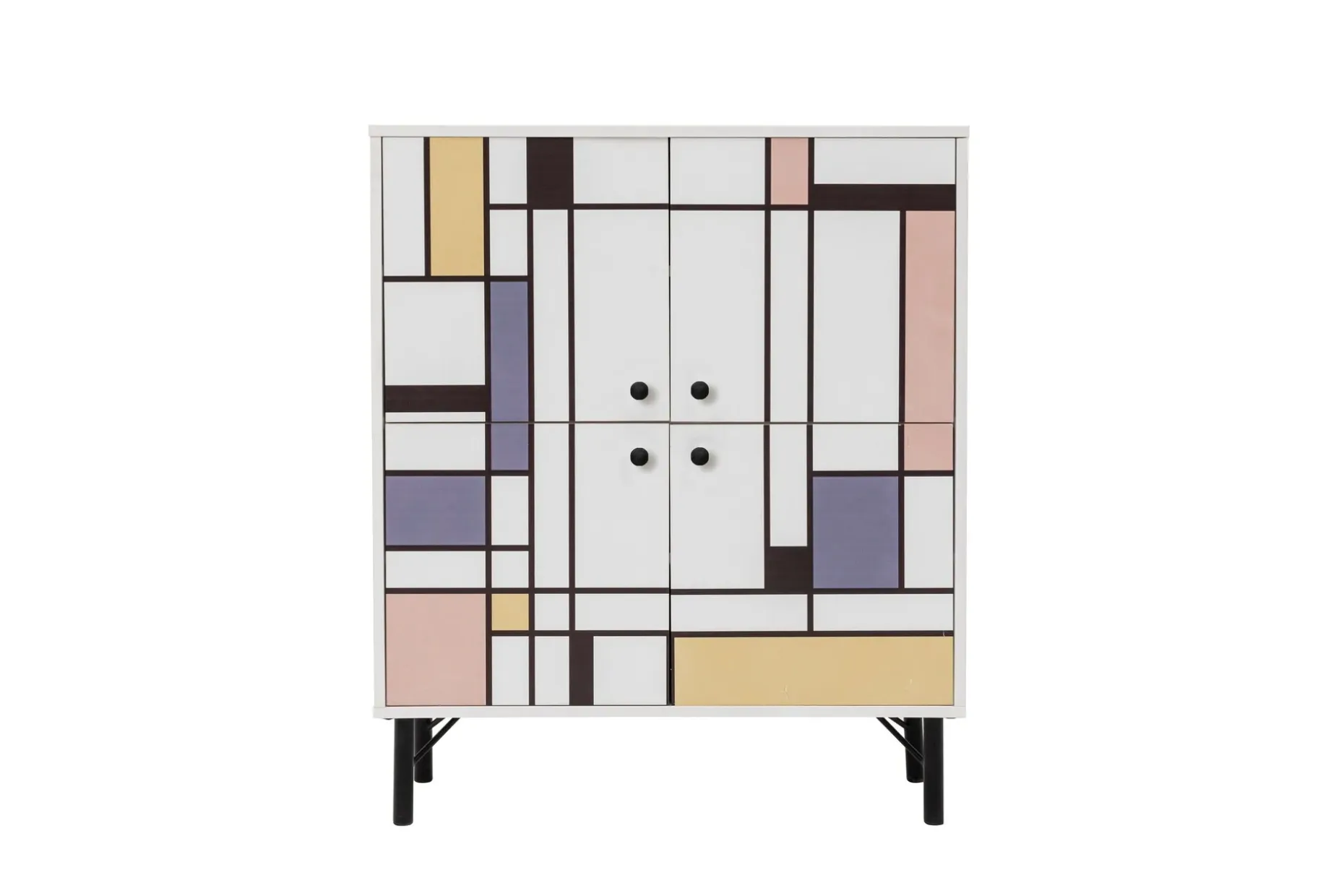Midia Highboard 95x111 cm Hvit/Brun/Lilla/Gul