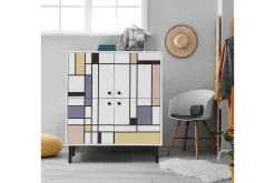 Midia Highboard 95x111 cm Hvit/Brun/Lilla/Gul