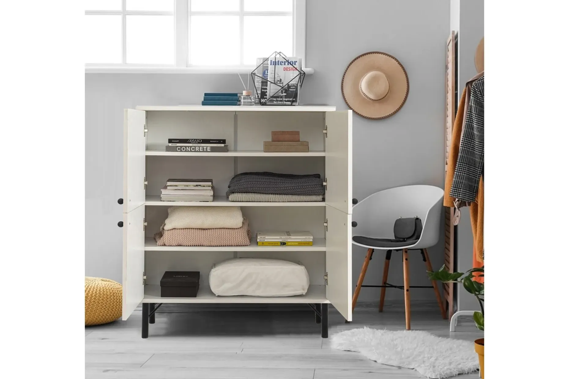 Midia Highboard 95x111 cm Hvit/Brun/Lilla/Gul