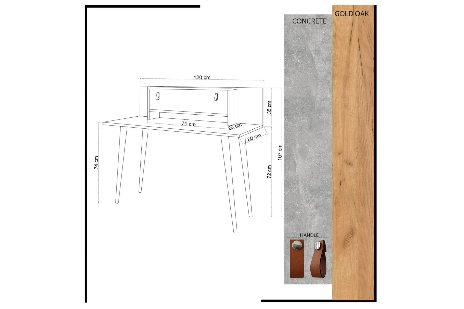 Mod Design Skrivebord 120 cm med Oppbevaring Hylle+Luke Lærb