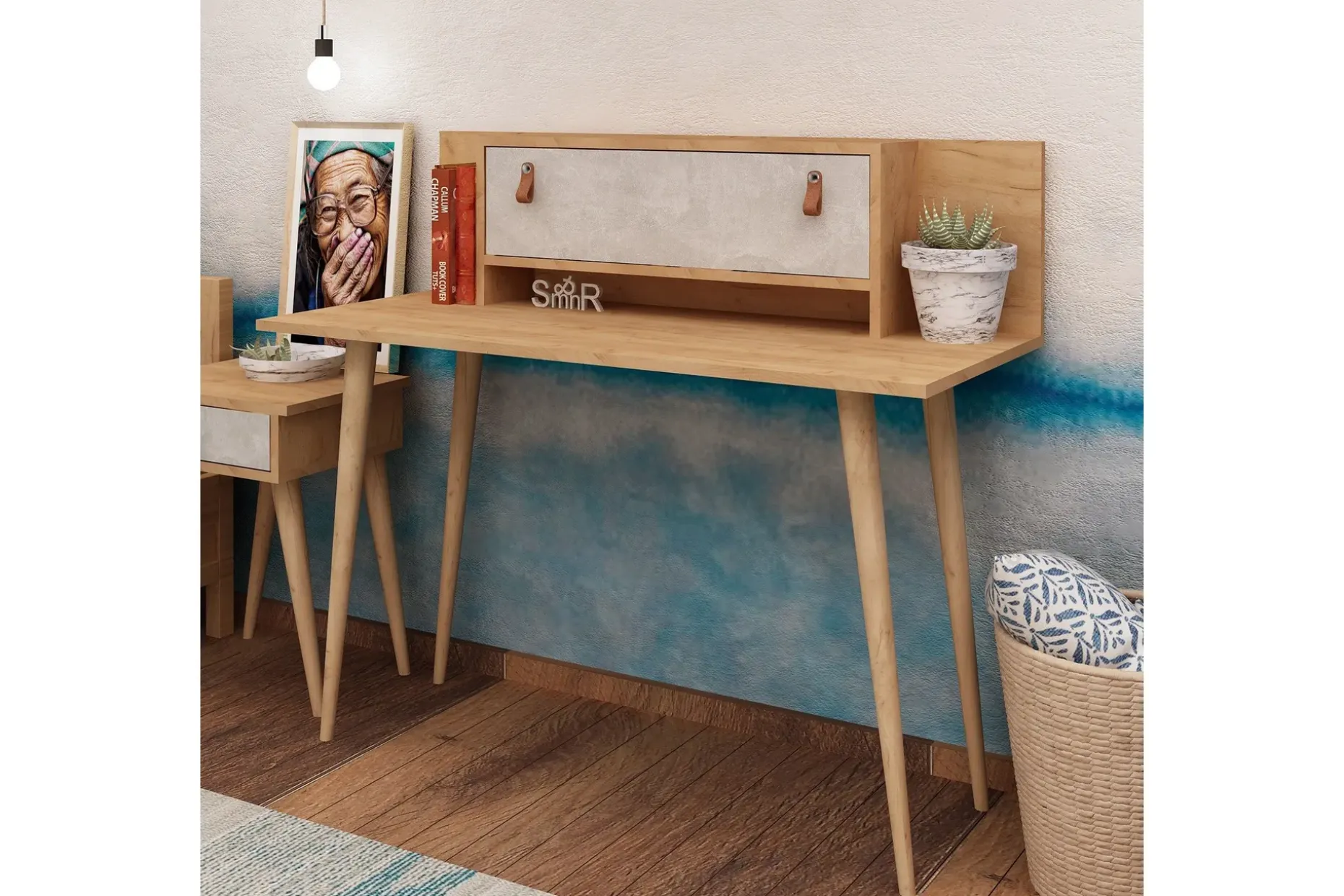 Mod Design Skrivebord 120 cm med Oppbevaring Hylle+Luke Lærb