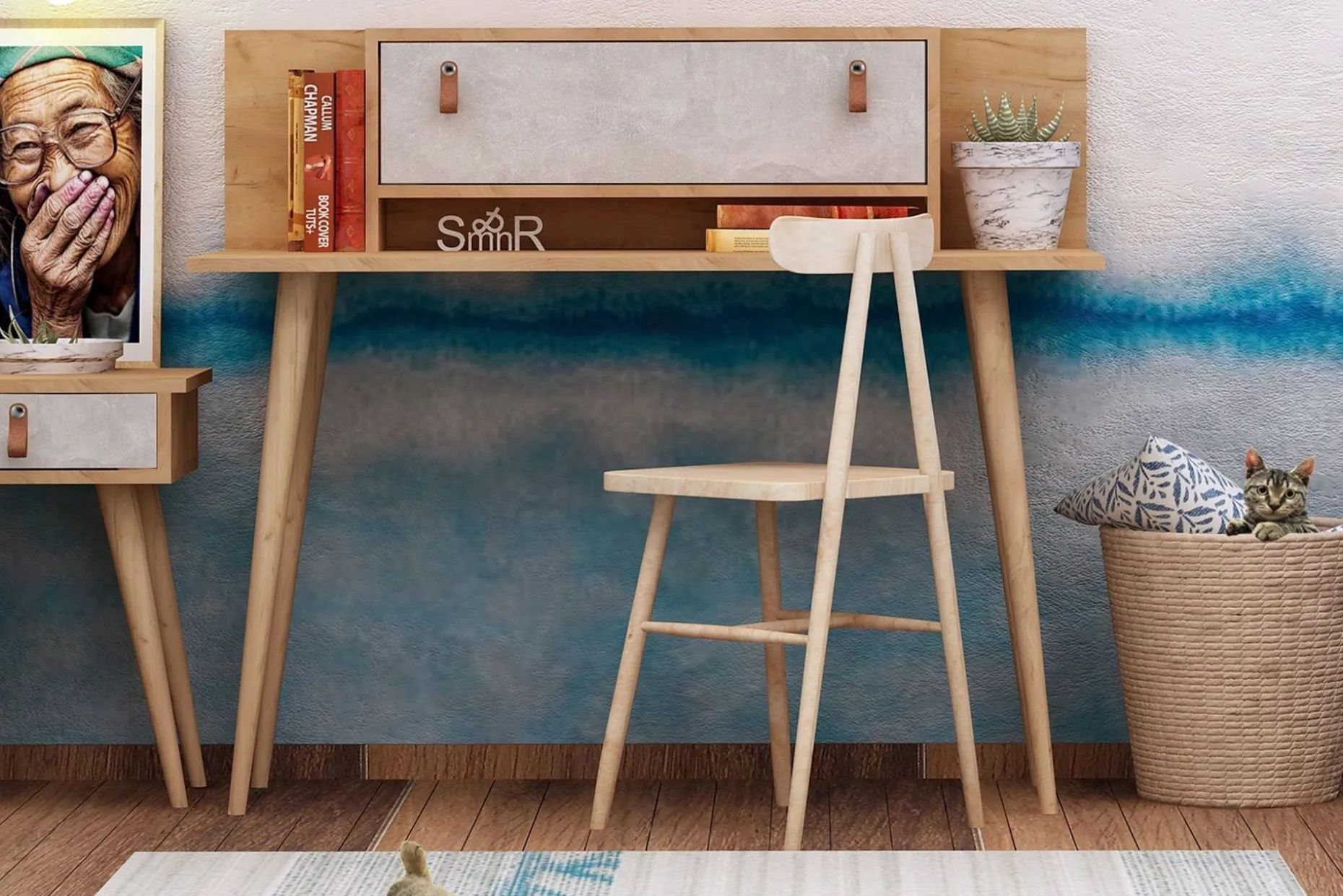 Mod Design Skrivebord 120 cm med Oppbevaring Hylle+Luke Lærb