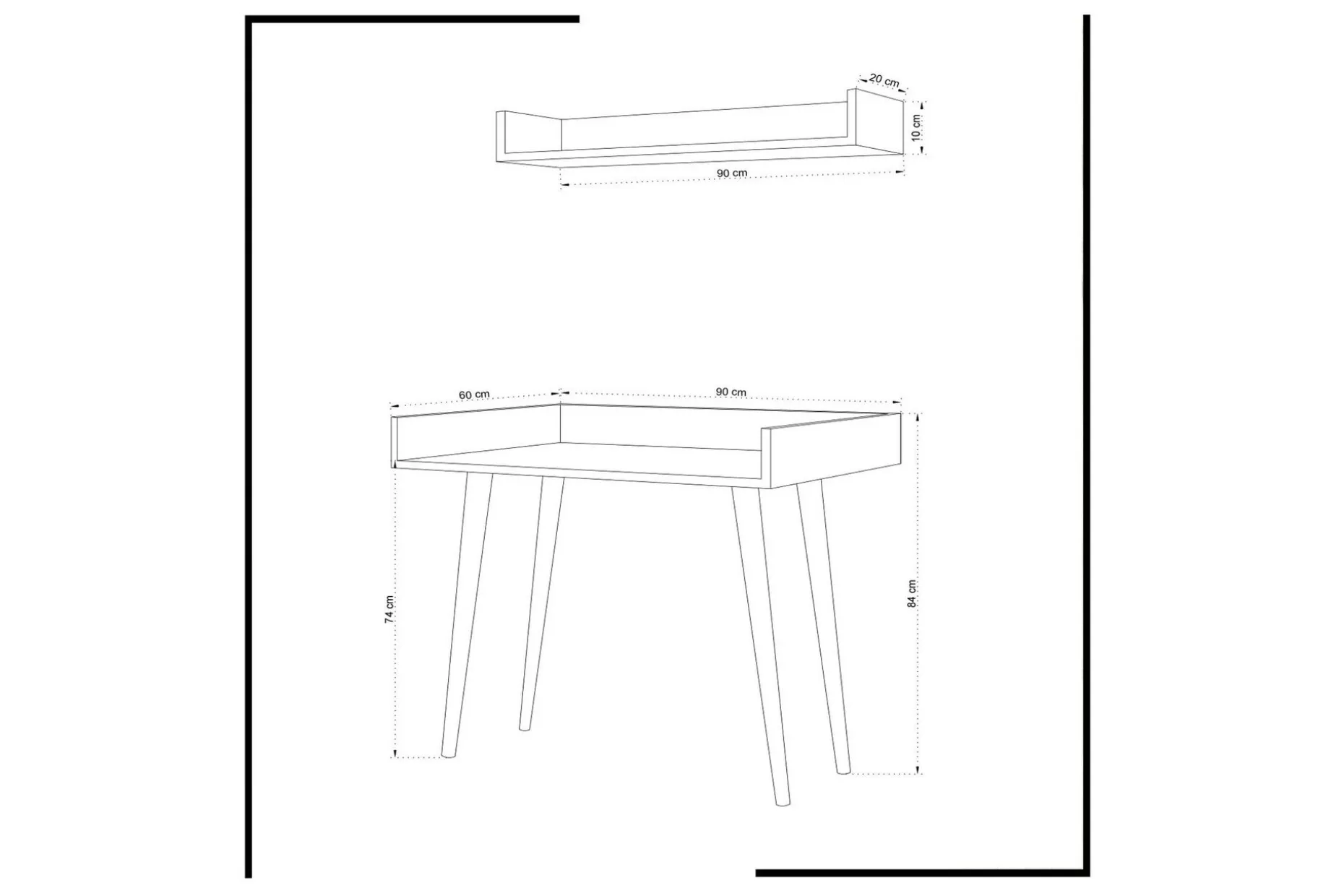 Mod Design Skrivebord 90 cm med Oppbevaring Vegghylle