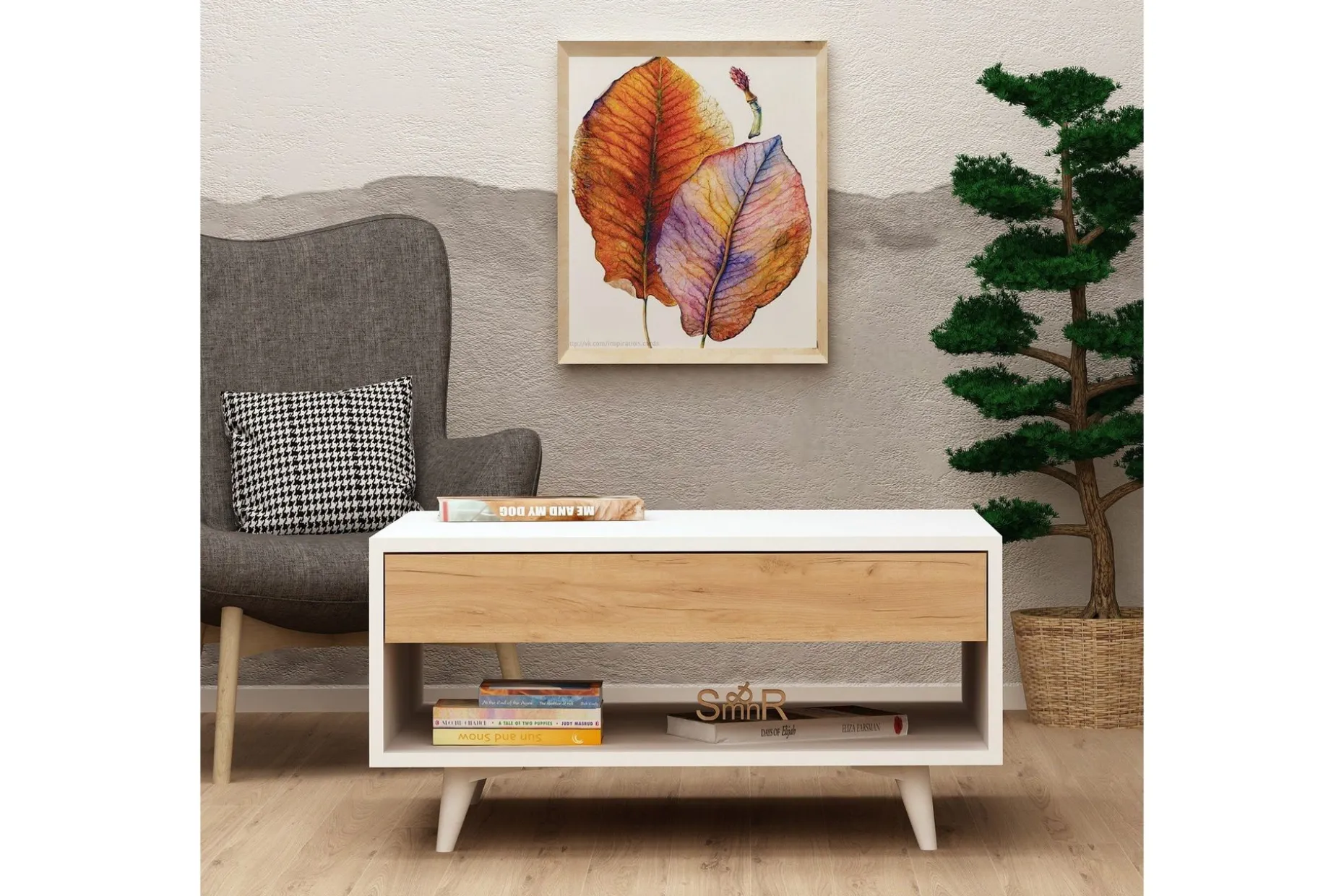 Mod Design Sofabord 80 cm med Oppbevaringsskuff + Hylle