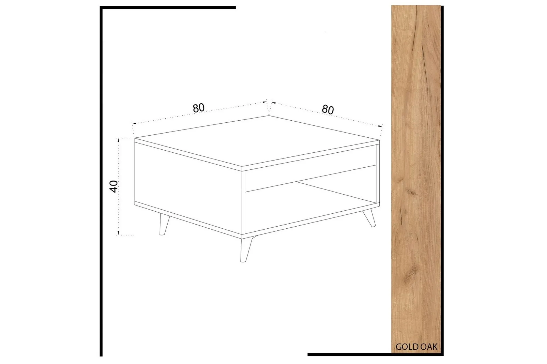 Mod Design Sofabord 80 cm med Oppbevaringsskuff + Hylle