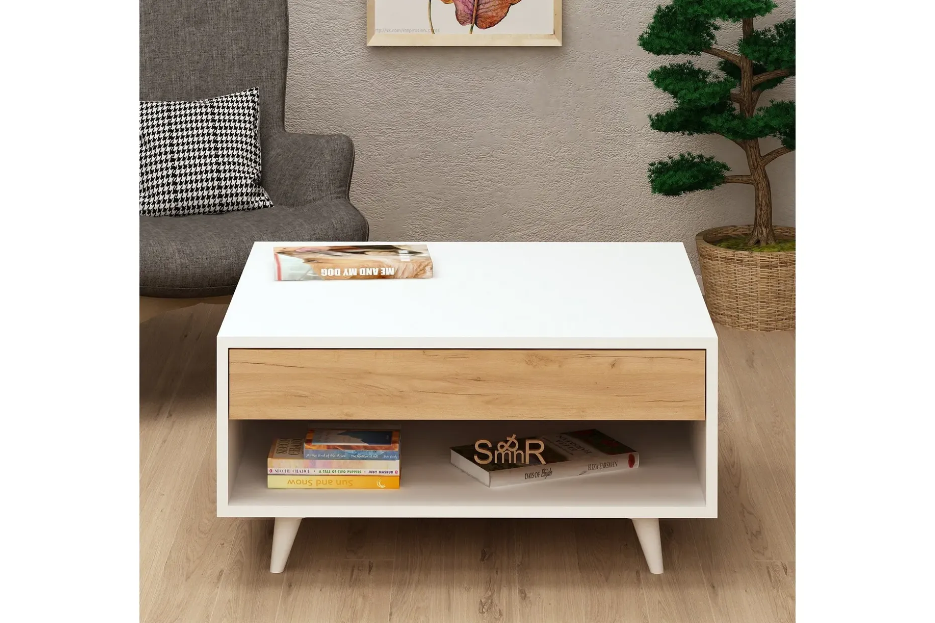 Mod Design Sofabord 80 cm med Oppbevaringsskuff + Hylle