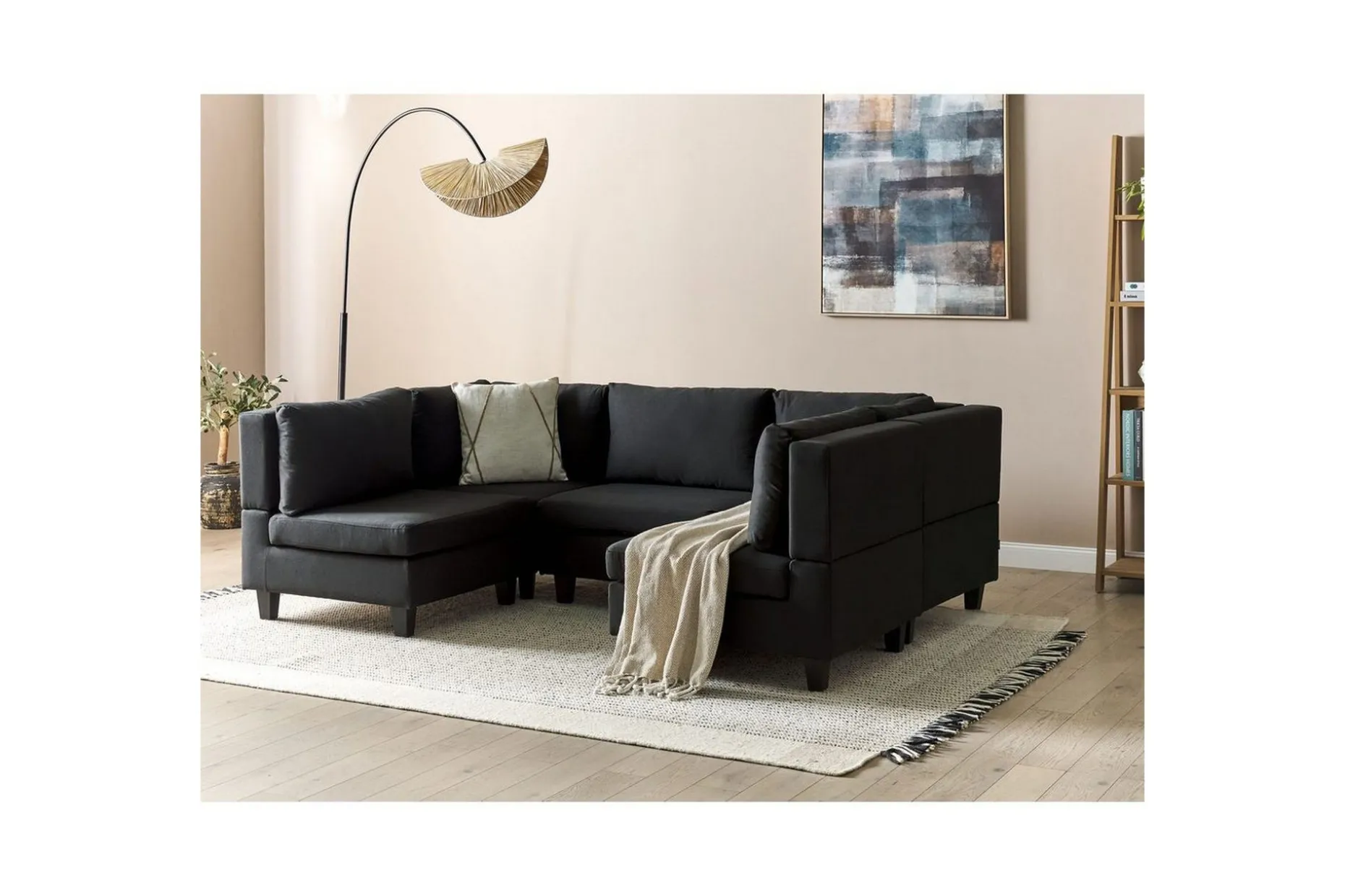 Modulsoffa Beliani Unstad Beige/svart Black