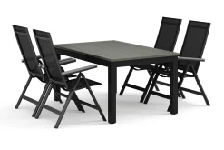Monaco utendørs spisegruppe, uttrekkbar 150-250x90 med 4 Monaco Light regulerbare stoler