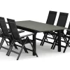 Monaco utendørs spisegruppe, uttrekkbar 150–250x90 med 6 Monaco Light regulerbare stoler