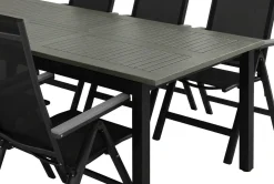 Monaco utendørs spisegruppe uttrekkbar 210/310x90 med 8 Monaco Light regulerbare stoler