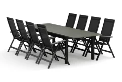 Monaco utendørs spisegruppe uttrekkbar 210/310x90 med 8 Monaco Light regulerbare stoler
