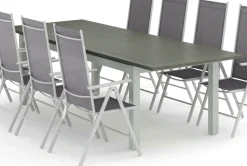 Monaco utendørs spisegruppe, uttrekkbar 210/310x90 med 8 Maggie regulerbare stoler
