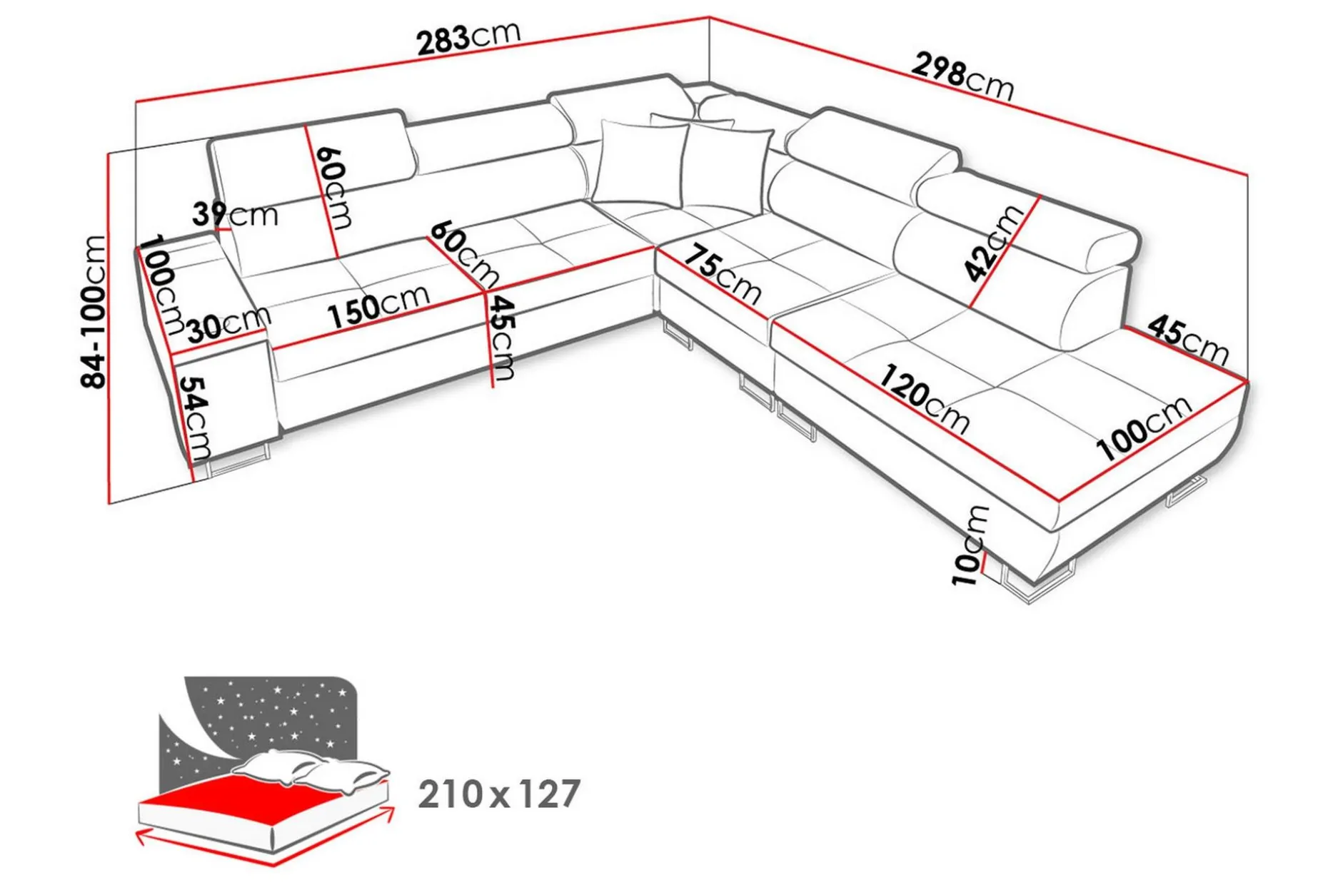 Morenia Sovesofa m. Sjeselong L-formet