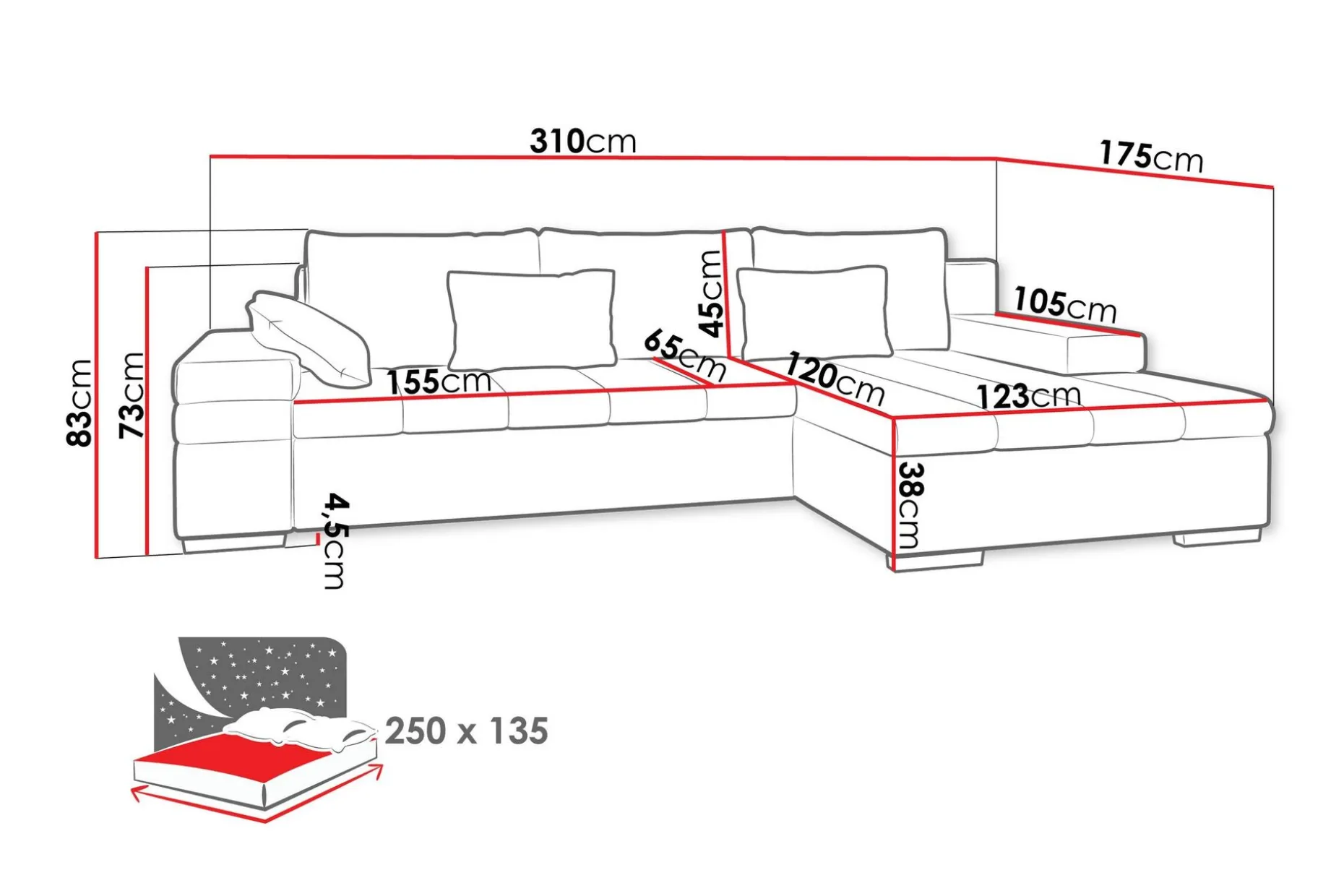 Naoma Sofa med Sjeselong 3-seter