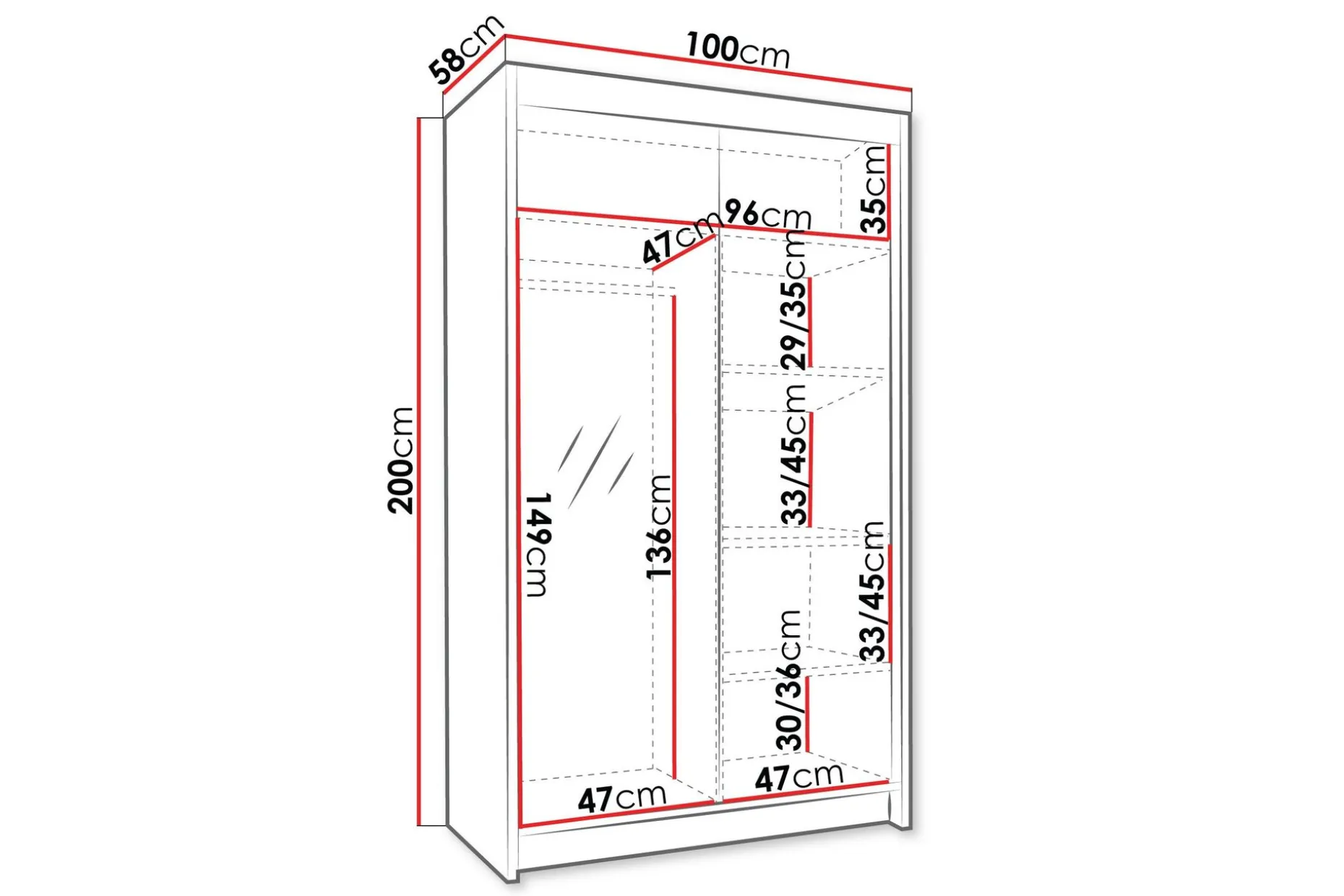 Narbonne Garderobe med Speil 100x200 cm