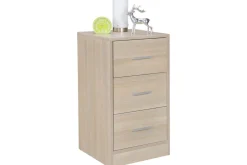 Nattbord Wohnling for kontinentalseng, 68 cm høy og 3 skuffer i en moderne stil Sonoma